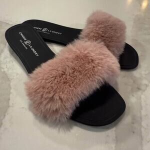Chinese Laundry NWT Pink Midnight Faux Fur Slide Sandal Women's 8 Coquette Cute